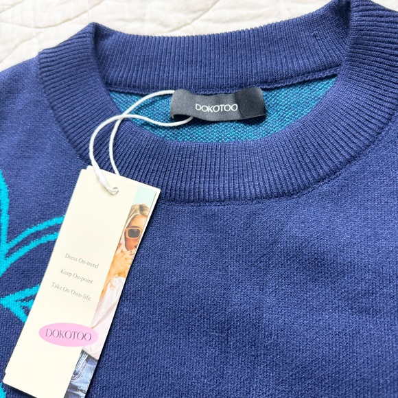 Dokotoo Floral Knit Sweater Boho Crew Neck GrandmaCore Long Sleeve Navy XL NWT - Picture 6 of 14